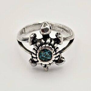 Vintage Sterling Turtle Ring Size 6.75 – Sterling Silver with Crushed Turquoise